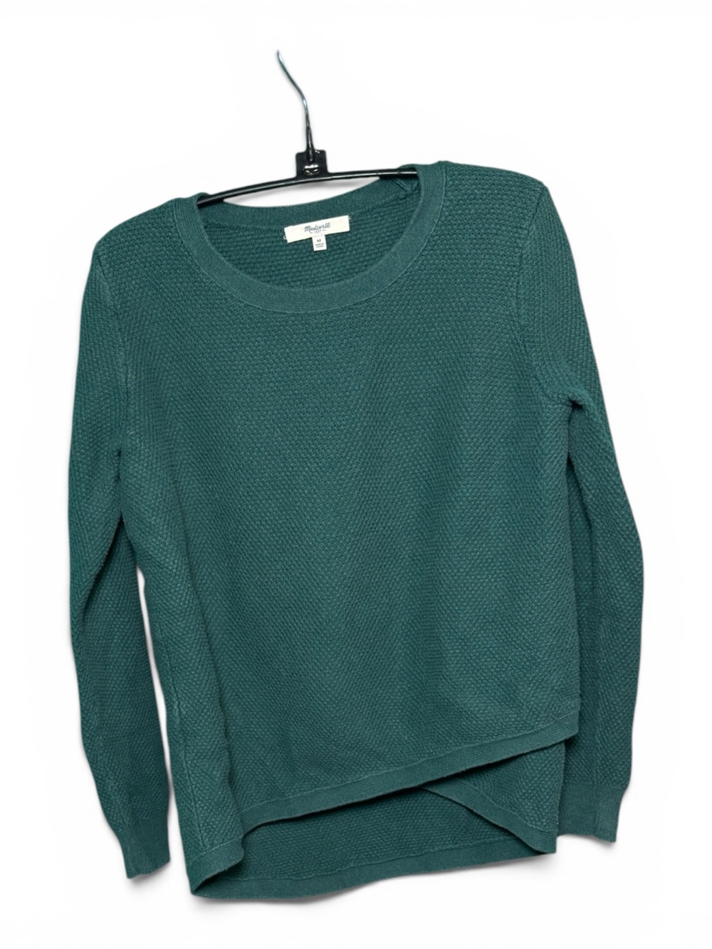 Madewell Teal Green Textured Bubble Knit Sweater Size M Crossover Hi-Lo Cotton